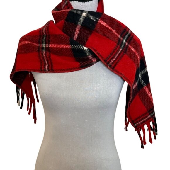 Classic Red Black Plaid Scarf Winter Classic VTG Fringe Unisex Adults Hygroton - Picture 4 of 9